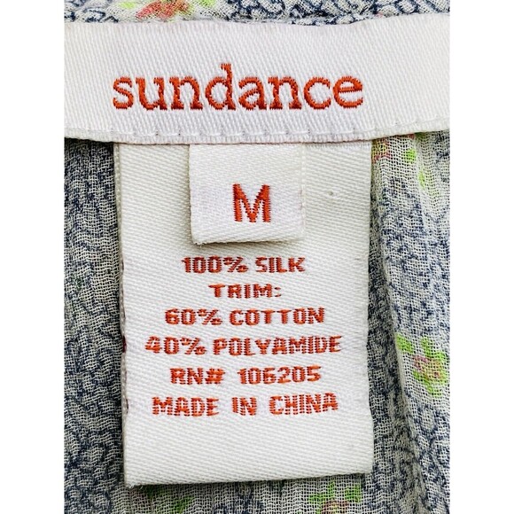 F. Sundance Silk Top M Floral Multicolor Blouse Long Sleeve Round Neck Button - Picture 3 of 3